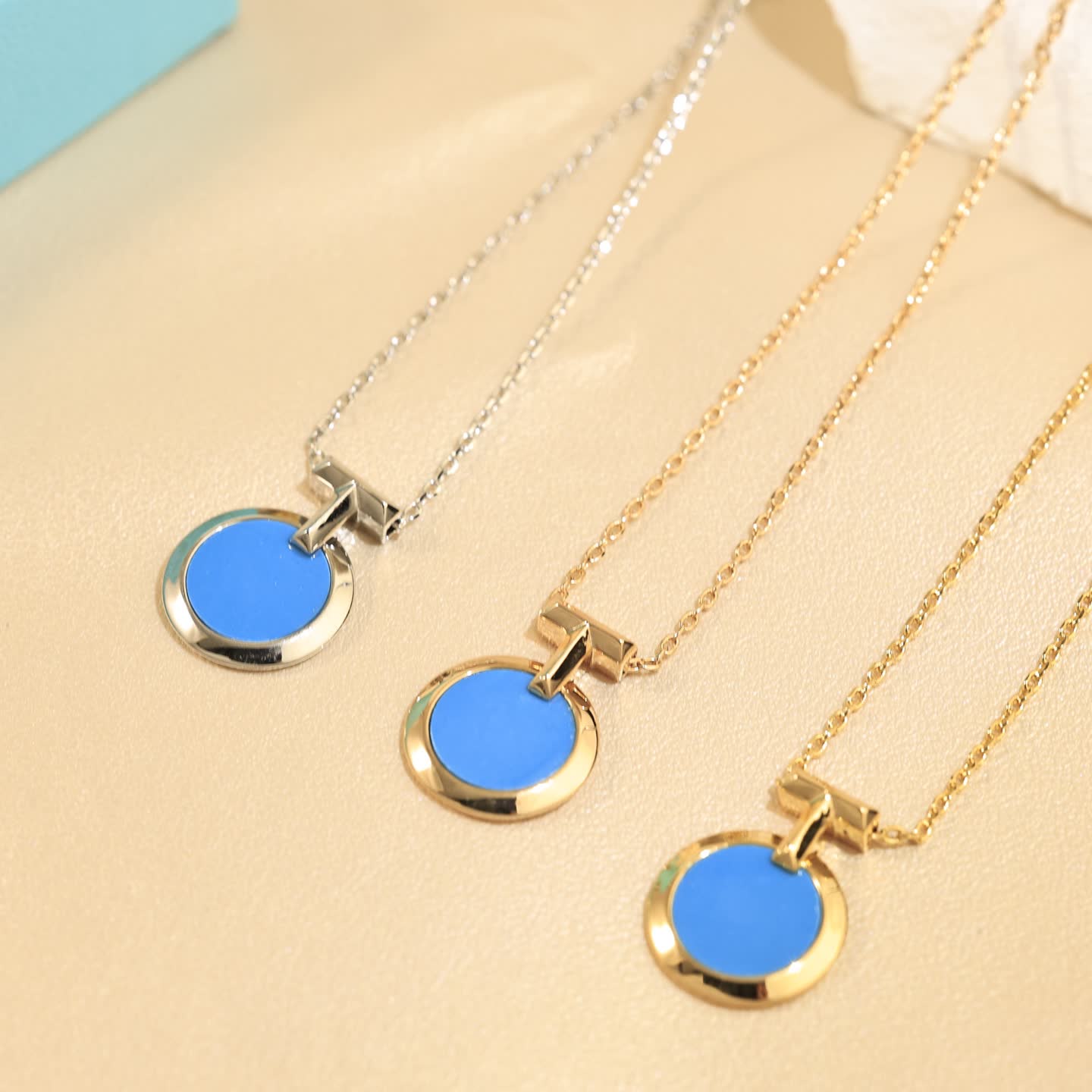 Tiffany & Co. Blue Enamel Circle Pendant Necklace